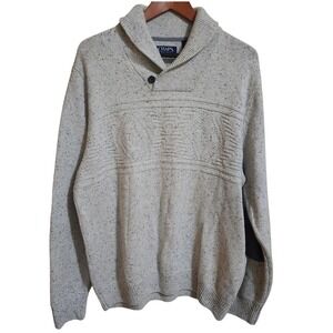Chaps Mens‎ Shawl Neck Pullover Sweater XL Cream Gray Elbow Patch Knitwear